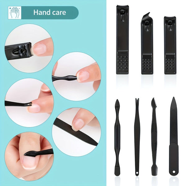 10-piece Black Nail Clipper Set With Travel Case, Professional Cuticle Nippers And Nail Clippers, Complete Grooming Kit For Home And Travel